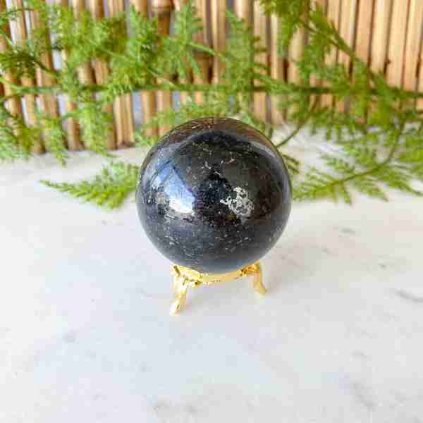 (image for) Black Tourmaline Sphere with Gold-Tone Stand