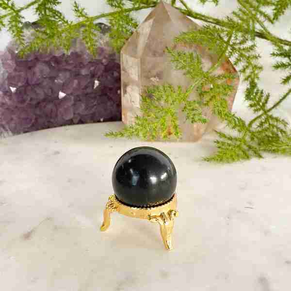 (image for) Shungite Sphere with Gold-Tone Stand